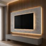 Modern LED TV Wall Unit – Gray & Walnut Finish