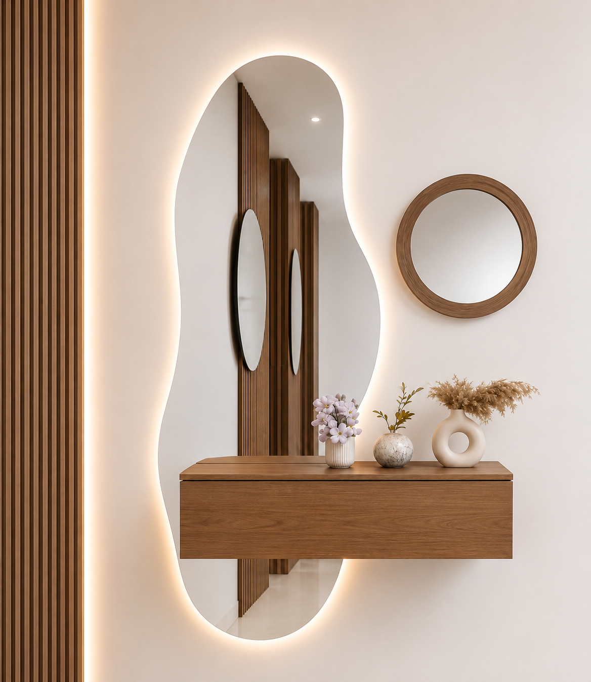 dresing table Modern Floating Console Table with LED Mirror - Image 1