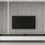 Modern Gray & White TV Unit with Wall Panel