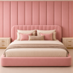 Blush Elegance Bed Set with Wall Headboard & Side Tables